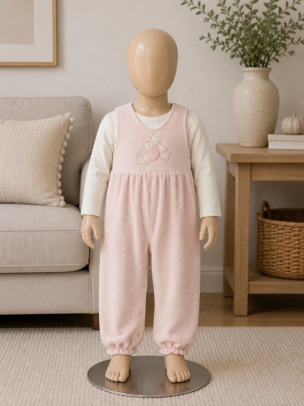 Vintage Cuddle Bear  Pink Knit Overalls white Sweater Girls 24 Months 1980s nwot